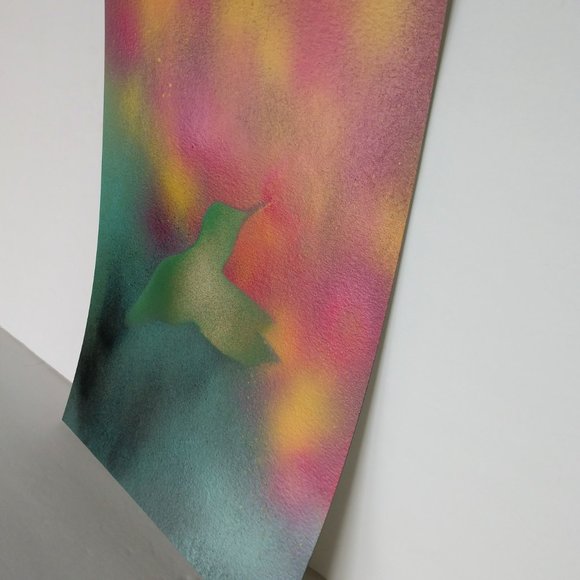 Handmade Painting Of Green Hummingbird and Flowers On Paper - Picture 16 of 16